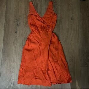 NICOLE FARHI LlNEN ORANGE WRAP DRESS